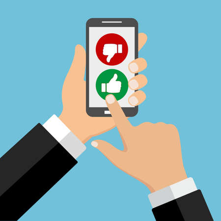 Rating in hand with phoneのイラスト素材