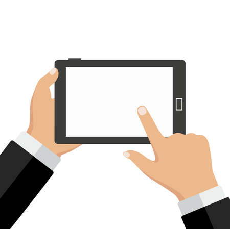 Computer in hand on a white backgroundのイラスト素材