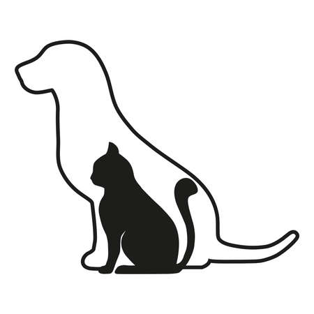 contour dog and black cat on a white backgroundのイラスト素材