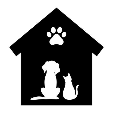 A dog and cat in a kennel on a white backgroundのイラスト素材