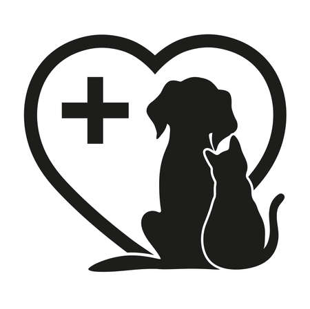silhouette of a dog and a cat on a background of the heartのイラスト素材