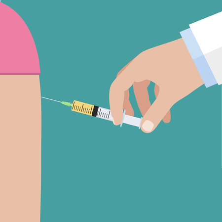 hand of doctor with syringe making vaccination.Medicine healthcare conceptのイラスト素材