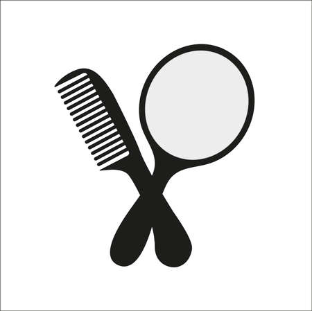 Vector illustration of a comb and a mirror on a white background.のイラスト素材
