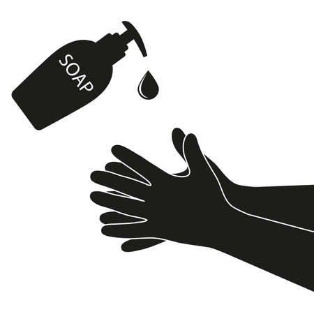 Hand hygiene. Washing hands with liquid soap.のイラスト素材