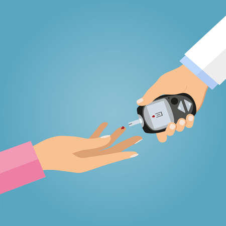 Vector illustration measuring blood on sugar from a finger.のイラスト素材