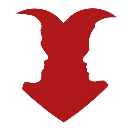 face of woman and man in profile on background of heartのイラスト素材