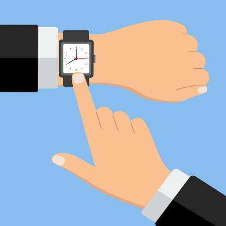 Businessman showing time on his modern watch, with his hands.のイラスト素材