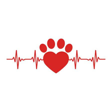 Trail of a dog in the shape of a heart with a pulse on a white background.のイラスト素材