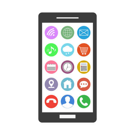 mobile phone with application icons on white backgroundのイラスト素材