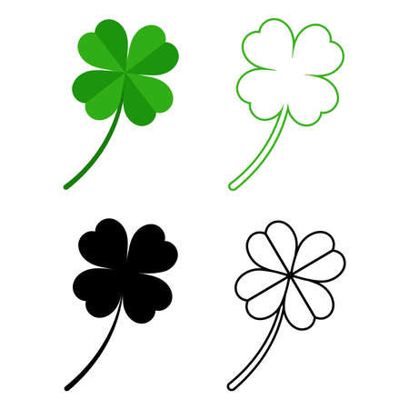 A set of four-leafed clover on a white background.のイラスト素材