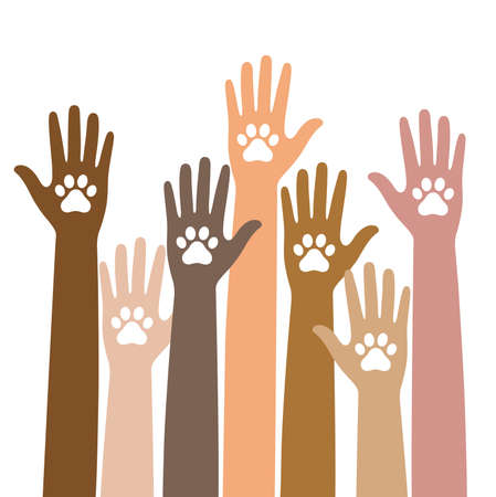 Animal dog paw in people handのイラスト素材