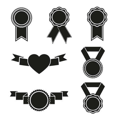 Black emblems set isolated on white background. isolated ribbons banners on white background. Suitable for infographics, design, advertising, holidays, labels.のイラスト素材