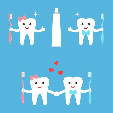 Tooth health icon set. Toothpaste, toothbrush, Children's teeth care. Oral hygiene Baby background Flat designのイラスト素材