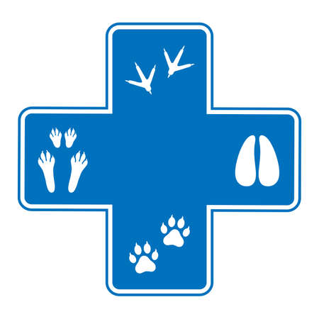 Veterinary emblem traces of animals in blue medical cross on white backgroundのイラスト素材