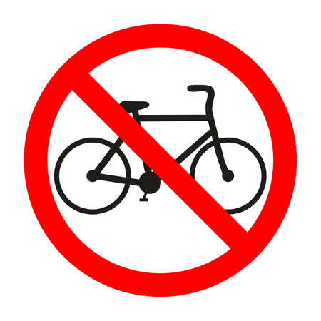 Cycling is prohibited illustration. Riding bike is not allowed image. Bicycles are banned.Stop or ban sign with cyclist icon isolated on white background.のイラスト素材