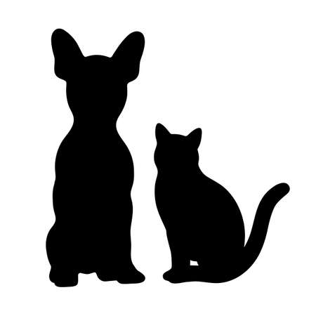 Dog and cat icon black silhouette on a white backgroundのイラスト素材