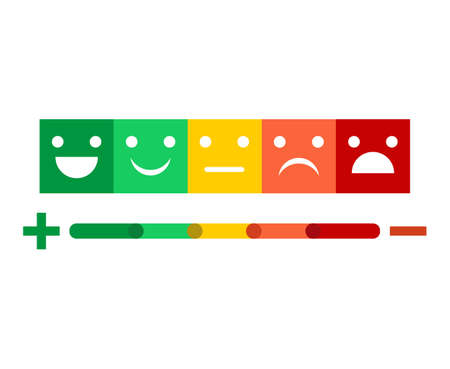 emotion feedback scale on white background. Angry, sad, neutral and happy emoticon set.のイラスト素材