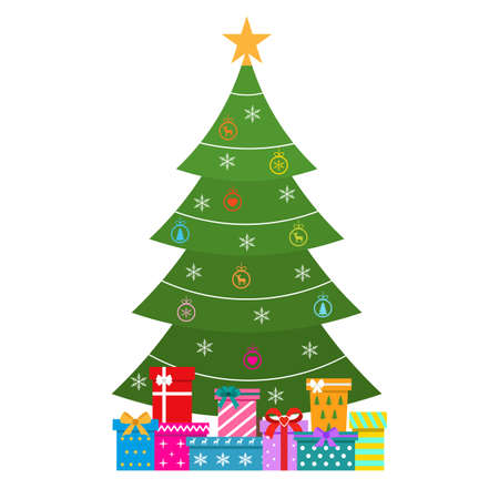 holiday illustration with a christmas tree and giftsのイラスト素材