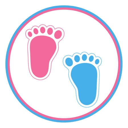 Baby footprint pink and blue in a circleのイラスト素材