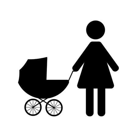 woman silhouette with a baby carriage on a white backgroundのイラスト素材