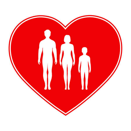 family silhouette on heart backgroundのイラスト素材