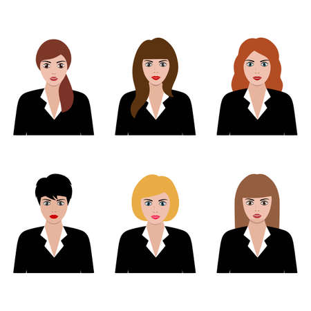 flat icon avatar set, female, girl, business womanのイラスト素材