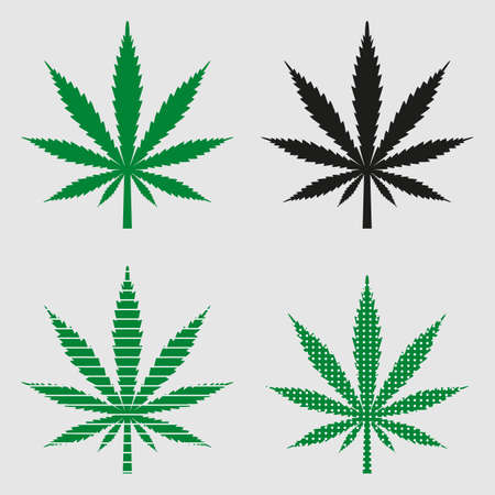 hemp leaf set on gray backgroundのイラスト素材
