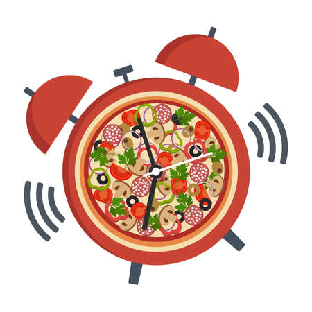 Illustration pizza with clock,のイラスト素材