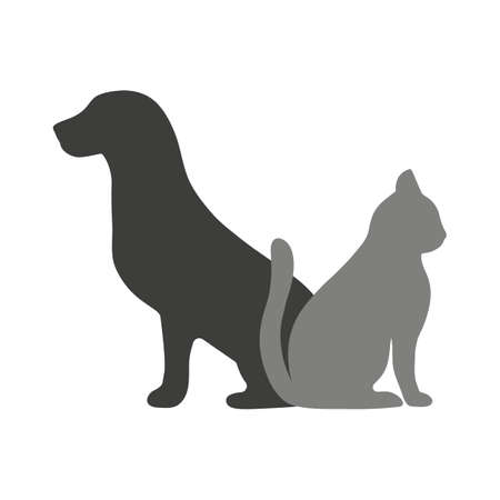 dog and cat silhouettes on white backgroundのイラスト素材