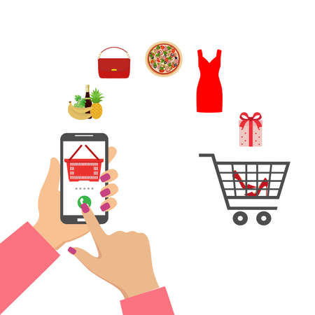 Online Shopping. Human hand using mobile phoneのイラスト素材