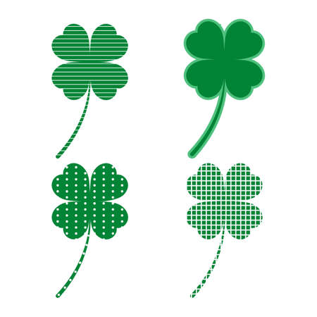 Illustration of Set of green clover leaves isolated on white backgroundのイラスト素材