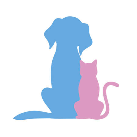 blue dog and pink cat illustrationのイラスト素材