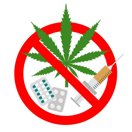 sign forbidden drugs in red crossedのイラスト素材