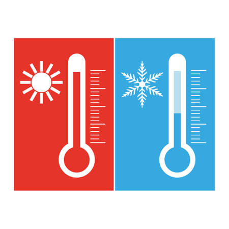 Blue and red thermometers with the image of the sun