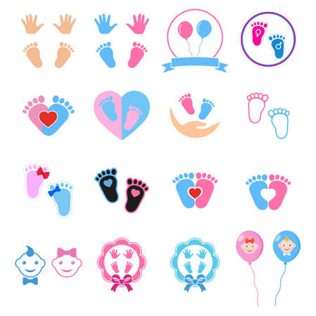 set of hand prints of the feet of a boy and a girlのイラスト素材