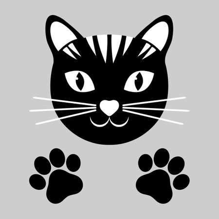 head of a black cat with paws on a white backgroundのイラスト素材