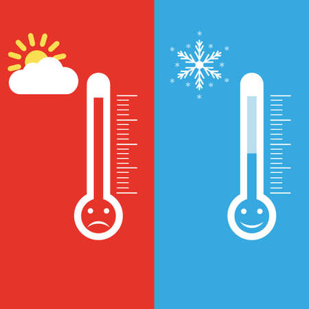 thermometers of heat and cold temperature with different emotionsのイラスト素材