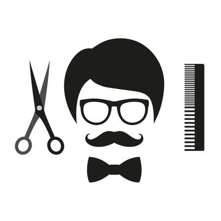 hairdressing salon for haircuts and shaving. emblem man in glasses and gravy.のイラスト素材