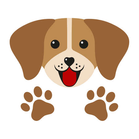 cute dog face with paws on a white backgroundのイラスト素材