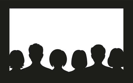 Illustration of people in the cinema on the background of the screen.のイラスト素材