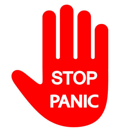 panic stop sign. red warning hand with textのイラスト素材