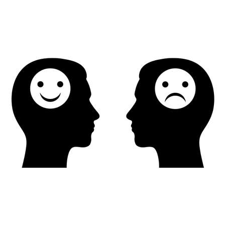 silhouettes of the heads of men with emotions on a white backgroundのイラスト素材