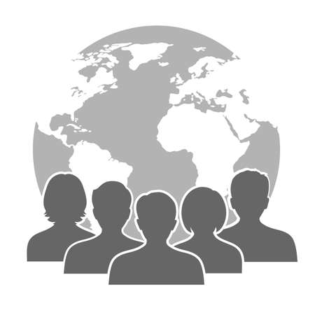 conceptual social network with people silhouettes on globe backgroundのイラスト素材