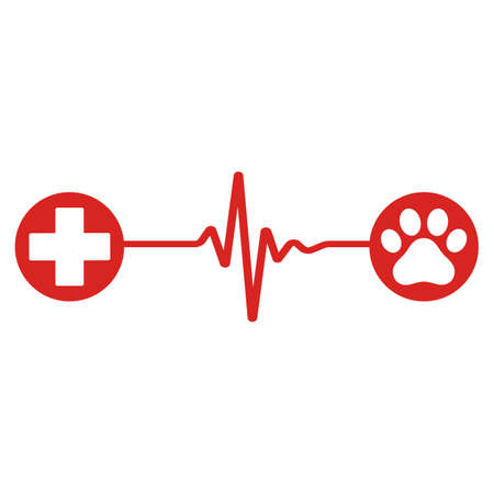 veterinary emblem of dog paw and medical cross in a circle with a pulseのイラスト素材