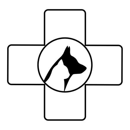 veterinary emblem dog and cat silhouette with medical crossのイラスト素材