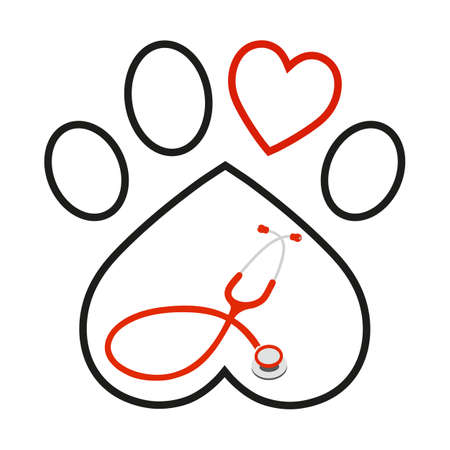 dog paw veterinary emblem with heart shaped stethoscopeのイラスト素材