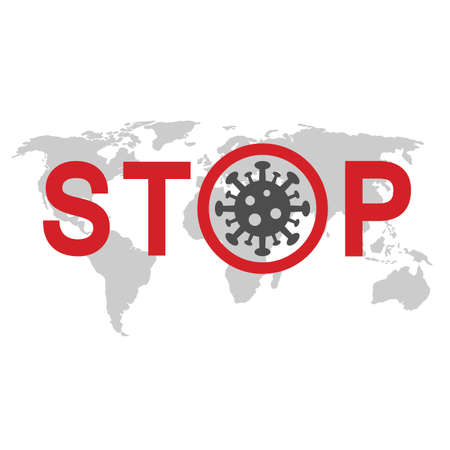illustration of stop sign virus with text on world map backgroundのイラスト素材