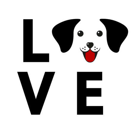 illustration of love for a dog. cute puppy face with the inscription on a white backgroundのイラスト素材