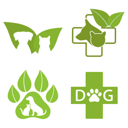 set Clinic pets  dog and cat on green leaf backgroundのイラスト素材