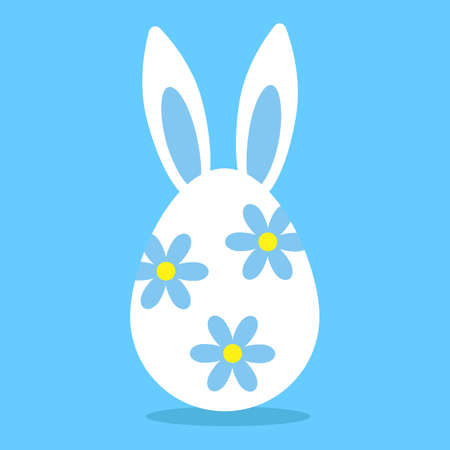 Easter holiday illustration. Painted egg with bunny ears on blue backgroundのイラスト素材